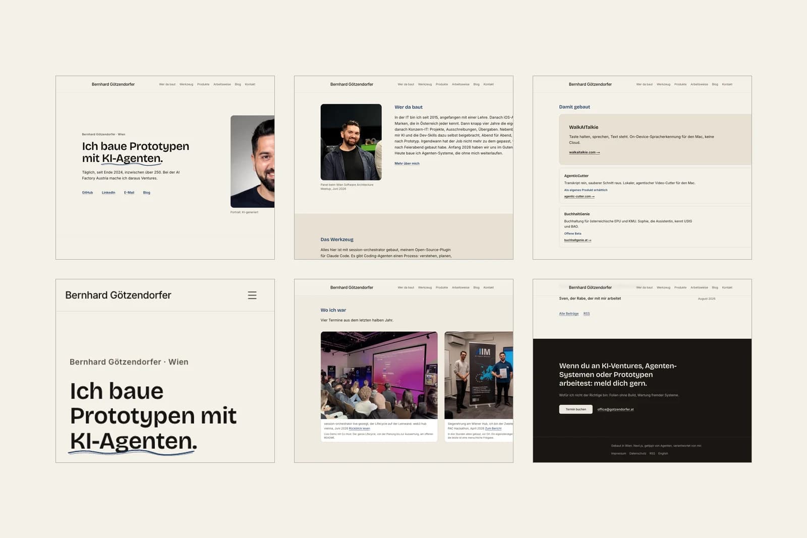 Kontaktbogen aus sechs echten Audit-Screenshots der Website in Desktop- und Mobilansicht